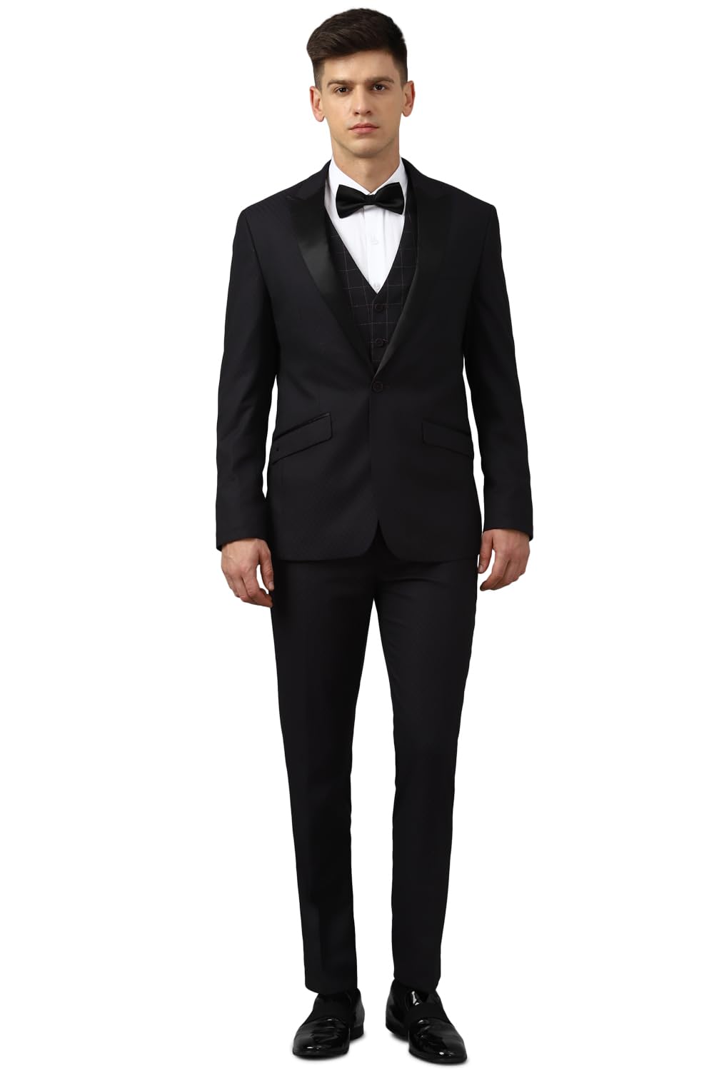Men Purple Slim Fit Textured Party Three Piece Suit-image-1