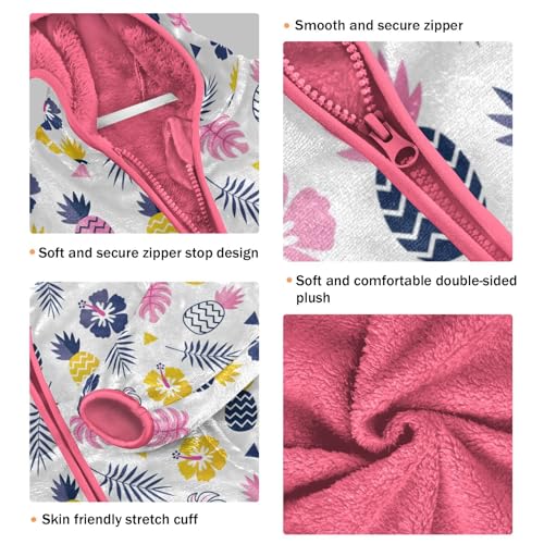 OTVEE Hibiscus Flowers Pineapples Leaves Kids Hoodie Jacket Fall Spring Full Zip Warm Outwear Coat3