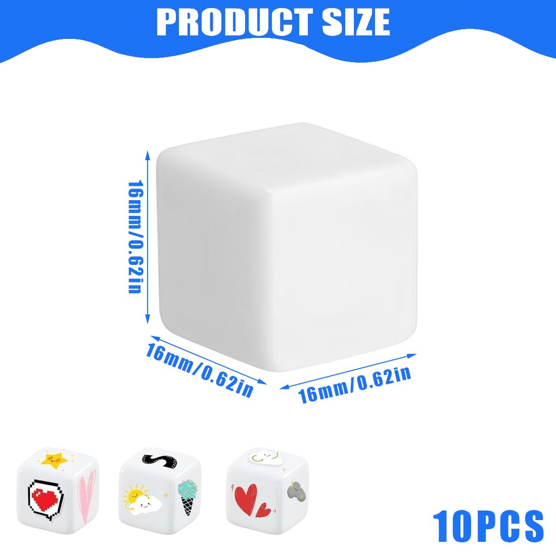 BEPSYOM Lot De 10 Dés En Acrylique Vierges 16 Mm – Blancs, à Personnaliser Au Marqueur – Jeux De Société, DIY, Apprentissage