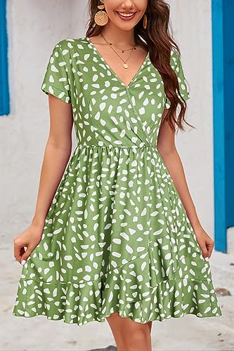Image of ULTRANICE Womens Summer Dresses Floral V Neck Ruffled Hem Spaghetti Spring Casual Beach Outfits Flowy Wrap Sun Dress
