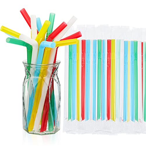 Tessco for you 600 Pcs 9.06 Inch Jumbo Smoothie Straws Large Bubble Tea Striped Plastic Straws Individually Wrapped Wide for Milkshake Juice Drinking (Flexible,Mixed Colors)