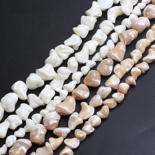 Image of HAAMIIQII 8x12mm Natural Freeform White Mother of Pearl Shell Beads Loose Gemstone Beads for Jewelry Making Strand 15 Inch (31-33pcs)