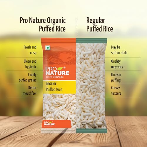 Image of Pro Nature 100% Organic Puffed Rice Murmura - 200g | Healthy, Gluten-Free, Light & Crispy | Ideal for Snacks, Bhel & Fasting | No Additives or Preservatives (Pack of 3)