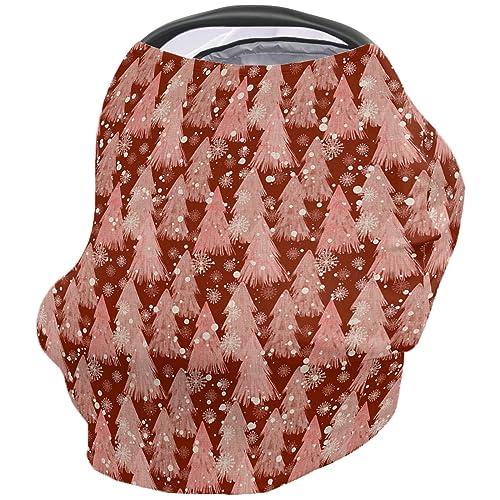 Nursing Cover for Breastfeeding Scarf, Xmas Tree Snowflake Light Red Christmas Baby Car Covers Super Soft Multi Use for Canopy Shopping Cart Cover Blanket Stroller Cover