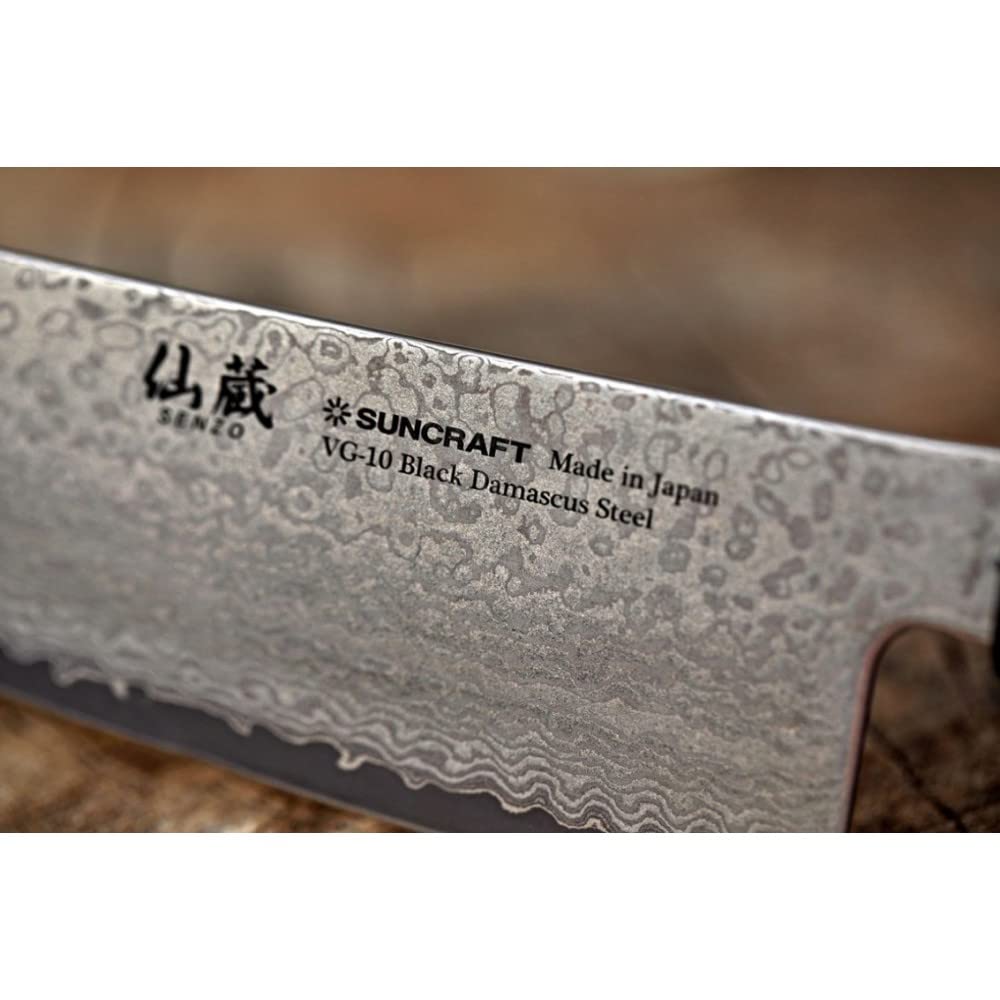 Suncraft VG-10 Black Damascus & Couteau de cuisine & Damas Couteaux de Chef 80 mm & Professionnel Japon Acier 67 couches avec manche en Pakkawood
