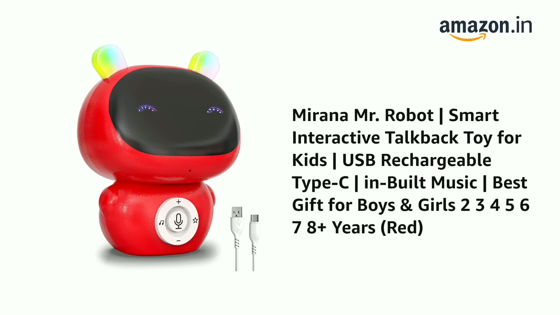 Mirana Mr. Robot | Smart Interactive Talkback Toy for Kids | USB  Rechargeable Type-C | in-Built Music | Best Gift for Boys & Girls 2 3 4 5 6  7 8+ ...