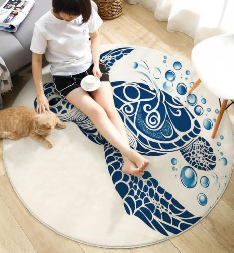 Tapis de salon rond estampe tortue marine : douceur et finitions premium - 3