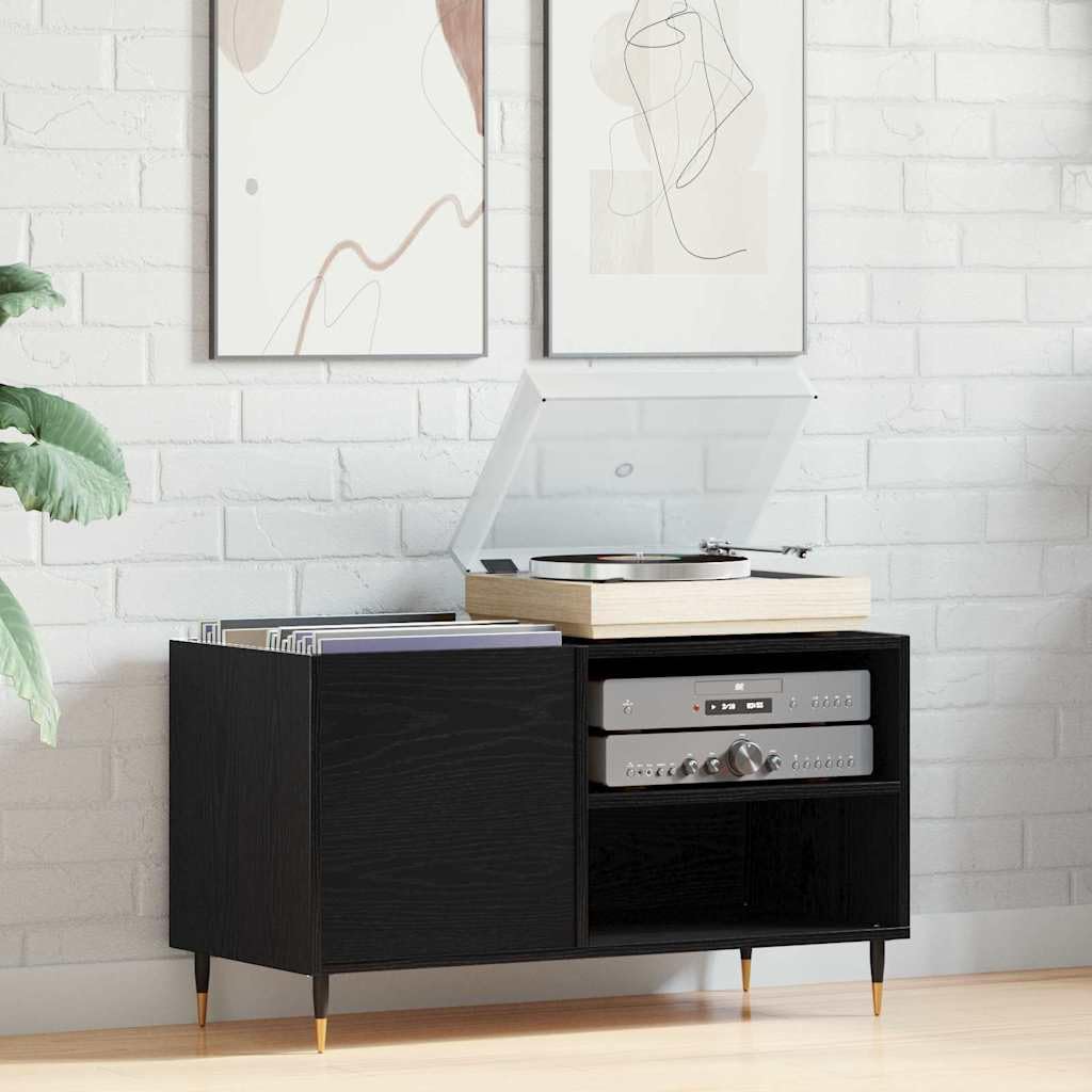 Armadietto per vinili, effetto rovere, 85 x 38 x 48 cm, in legno con 3 ripiani, porta con cerniere, stabile rack HiFi per soggiorno, ufficio e home theatre