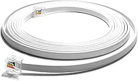 Cabo de telefone RJ11 de 3 m – Cabo de telefone fixo de 4 fios de grau profissional, 100% cobre, revestimento de PVC resistente, contatos dourados grossos para telefone, fax, DSL (branco