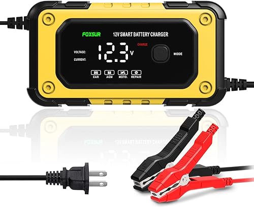 Cargador de batería de automóvil con pantalla LED, cargador inteligente y automático para batería de ciclo profundo de gel AGM de 12 V, múltiples