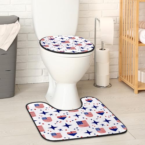 2 Pieces Flannel Toilet Contour Mat and Toilet Lid Cover, Soft Toilet Lid Cover Set Machine Washable Non Slip Contour Mat for Bathroom Decor Accessories