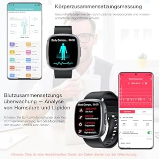 Lgnitek 2026 Smartwatch Herren Damen mit EKG+HRV/ΒΙυtdrυck/BMI/Harnsäure/ΒΙυtｚυcker, 1.75'' HD Gesundheitsuhr mit 24H Herzfrequenz SpO2 Körpertemperatur Schlafmonitor Fitnessuhr für Android/iOS