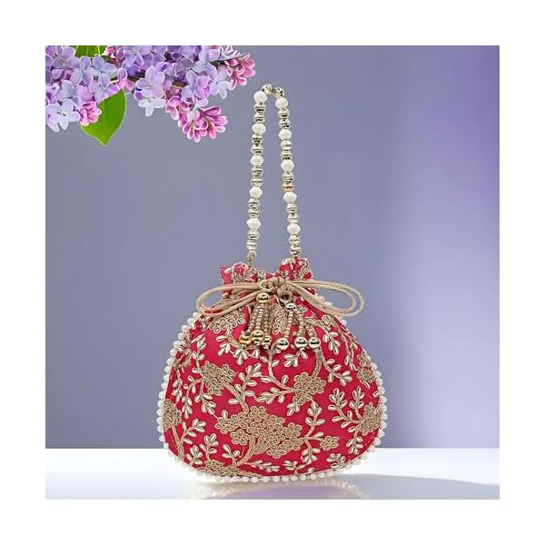 Kuber Industries Silk Embroidered Women Potli Bag (Pink) -CTKTC8812 - Image 6