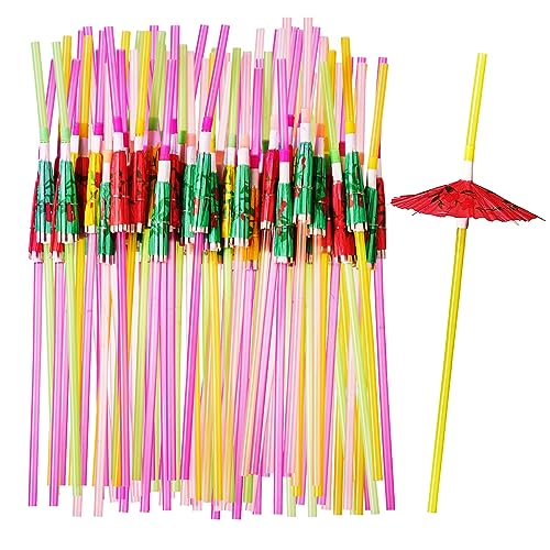 Image of Comfy Package [50 Count] Umbrella Straws, Flexible Plastic Cocktail Straws - Assorted Colors Swizzle Sticks - Fancy Mini Umbrella Drinking Straws for Hawaiian Beach Cocktail Luau Party Decor