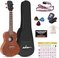 【Premium Material】Strictly selected premium mahogany, bring warm and bright sound. Curved back makes the sound reflection more concentrated. 【Staying in tune】The ukulele can keep ukulele staying in tune for longger time and have high performance of s...