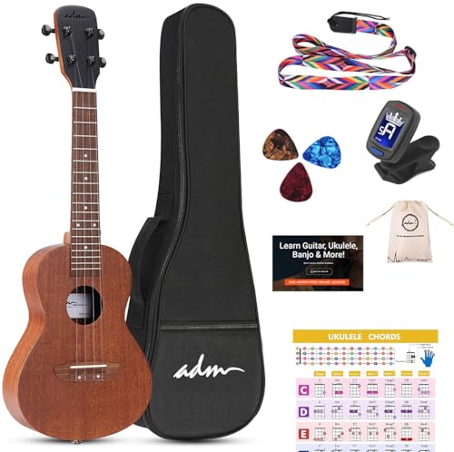 ADM Soprano Ukulele 21 Inch for Adults Beginners, Mahogany Wood Ukulele Starter Kit