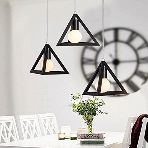 Image of GreyWings Modern Triangle Hanging Pendant Light for Ceiling, Black Metal, Antique Decor, E-27 Holder (Bulb not Included) Pack of 3