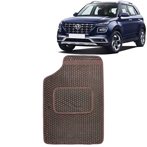 Image of Kingsway Dotted Design Car Floor Foot Mats Universal Fit for Hyundai Venue, Model Year : 2019-2022, Water and Dustproof, Color Brown, Set of 5 Pieces