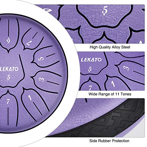 LEKATO Steel Tongue Drum, 6 Zoll 11 Tone D-Dur Zungentrommel Schlagzeug, Steel Pan Töne Schlaginstrument Hand Pan Drum für Meditation Yoga Klangheilung, Lavendel Lila - Image 3