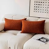 Fall Lumbar Throw Pillows Cover, Kevin Textile Cushion Covers for Chair/Sofa/Bed/Car, Comfortable Corduroy Striped, 12 x 20 Inches, Burnt Brick, Double Pieces