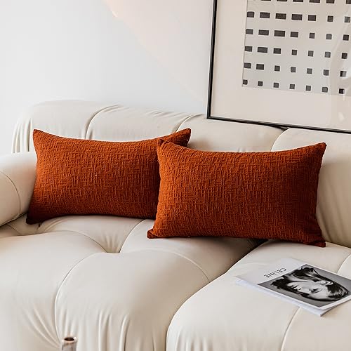 Fall Lumbar Throw Pillows Cover, Kevin Textile Cushion Covers for Chair/Sofa/Bed/Car, Comfortable Corduroy Striped, 12 x 20 Inches, Burnt Brick, Double Pieces
