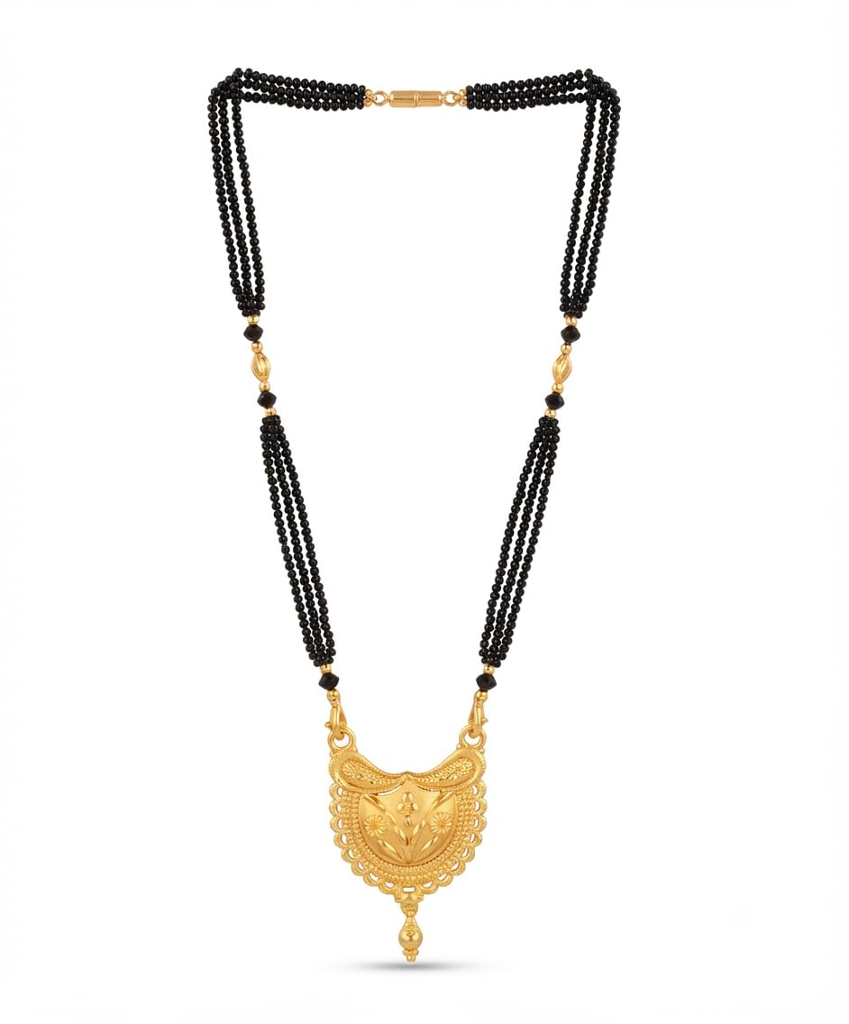 Gold Plated Traditional Vati Pendant Mangalsutra for Women, Multi-Strand Black Beaded Short Chain Necklace, Ethnic Designer Daily Wear Artificial Jewelry (Gold & Black)-image-20