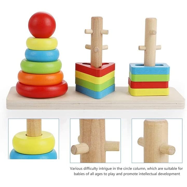 Image of Wooden Tumbling Tower Game Indoor Stacking Puzzle Blocks for Kids (3 Town Blocks)