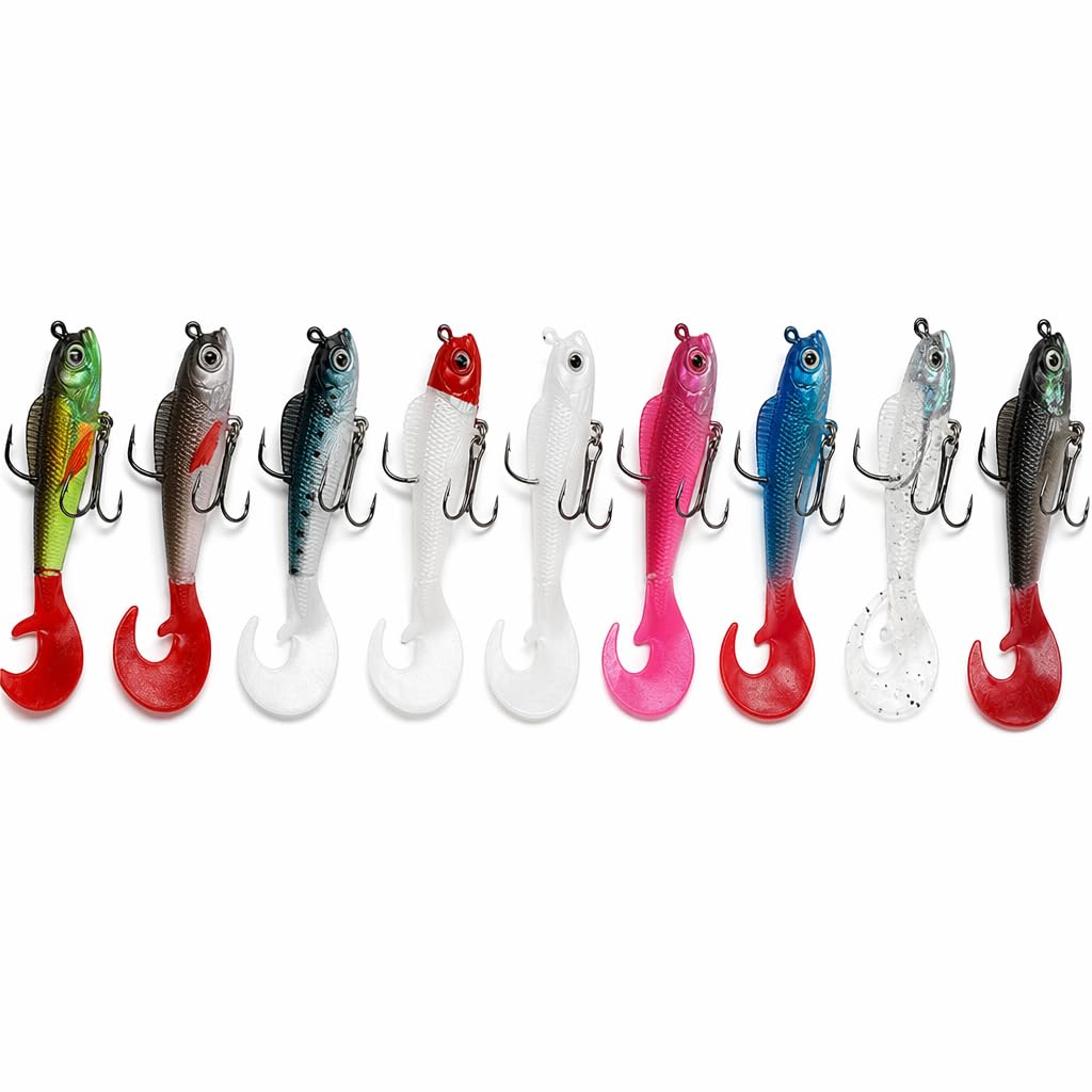 Pike Lures, 9-Piece Fishing Lures Set with Vibrant Colours,perch lures for Freshwater and Saltwater Angling, Targeting Perch and Sea Bass, Includes Transparent Fluorescent and Multicoloured Designs