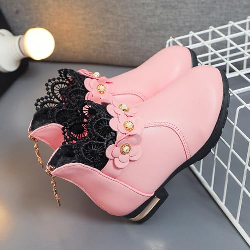 Toddler Boots Baby Girl Boy Warm ?aterproof Winter 3D Flowers Ankle Boots Leather Soft Sole (Pink, 3.5 Big Kids)4