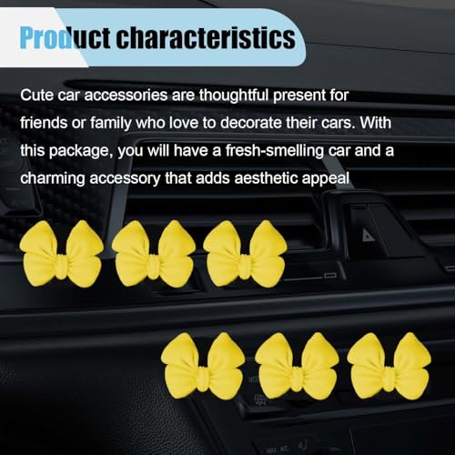 Image of 6PCS Bow Car Air Freshener Clips, Cute Air Conditioning Vent Clip, Aesthetic Car Interior Decoration Accessories, Automotive Dashboard Air Vent Trim Clip for Women Girl (Yellow)