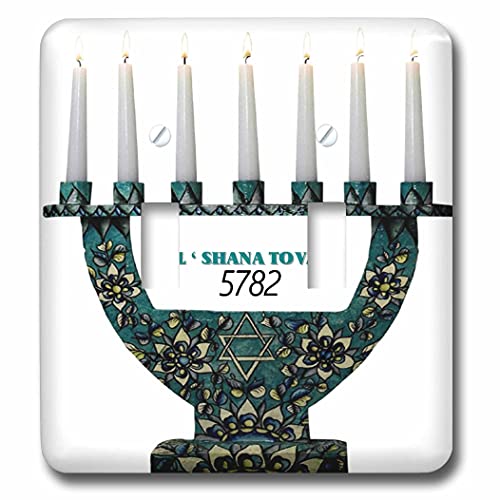 3dRose Image of Aqua And Gold Menorah Say L Shana Tova With... - Light Switch Covers (lsp_349035_2)