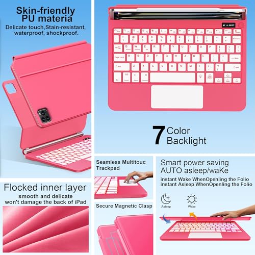 Image of for iPad Pro 13 Inch Case with Keyboard (M5 /M4, 2025 /2024),Magic-Style Magnetic - 7 Colors Backlight -Floating Cantilever Stand - Multi-Touch Trackpad Keyboard Case for iPad Pro 13 (Rose Red)
