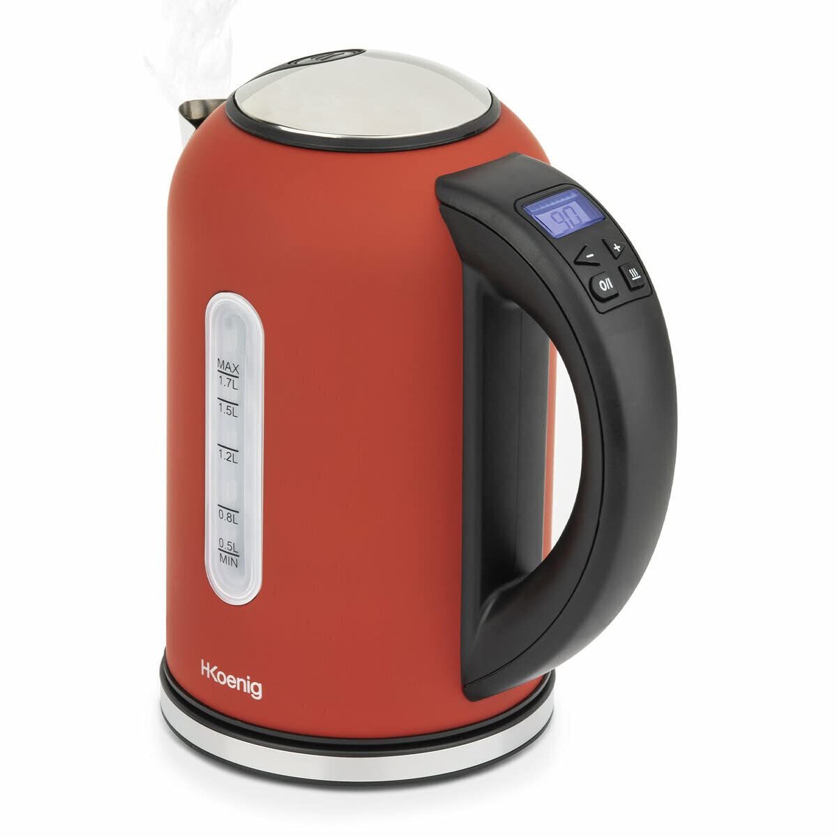 H.Koenig BOE54 Hervidor de Agua Eléctrico Pequeño, 2200 W, Capacidad 1.7 L, Base 360º, Temperatura Hasta 100º En Tiempo Récord, Rojo/Negro