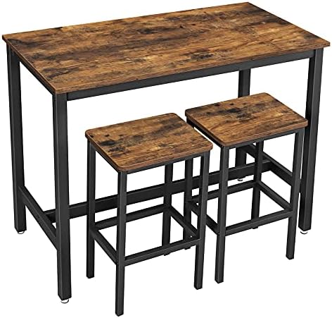 VASAGLE Bar Table Set, Bar Table with 2 Bar Stools, Dining table set, Kitchen Counter with Bar Chairs, Industrial for Kitchen, Living Room, Party Room, Rustic Brown and Black ULBT15X