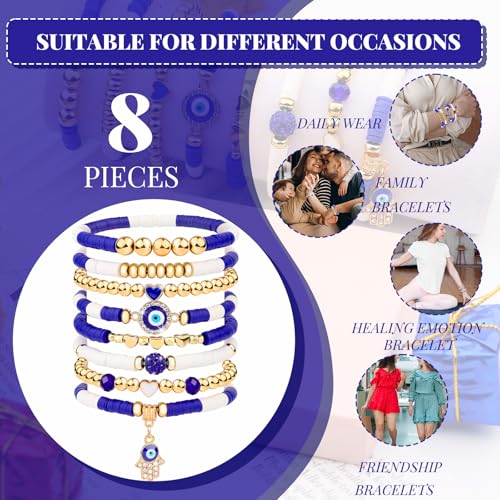 cagulax Evil Eye Bracelets Decor-Evil Eye Bracelets For Women Bulk-Stretch Bracel Friendship Charms Couple Birthday Gifts2