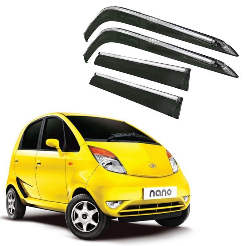 Image of CAR SAAZ Side Door Visors for Nano(Set of 4Pcs)|Chrome Lined Rain Guards, Polycarbonate, Smoke Finish