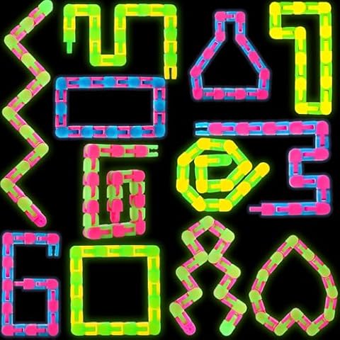 Vanblue 12Pcs Wacky Tracks Snap Fidget Toys for Kids Classroom Students Halloween Glow in The Dark Light Up Sensory Snake Toys Gifts for Kids Stress Relief ADHD Keeps Fingers Busy Fidgets Autistic Cover