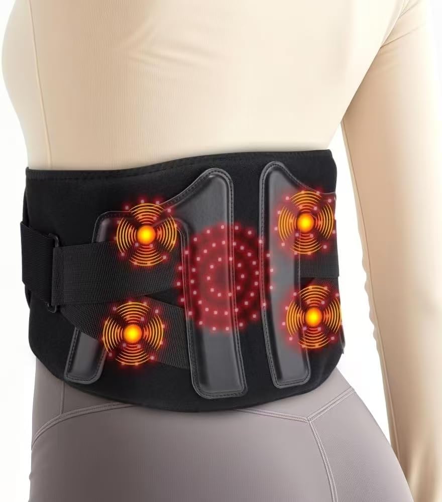Longzhuo Cinturón de terapia de luz roja con masaje de calor y vibración, 5 temperaturas y 5 modos, almohadilla térmica portátil de 5000 mAh para espalda, hombros, abdomen, alivio del dolor de piernas