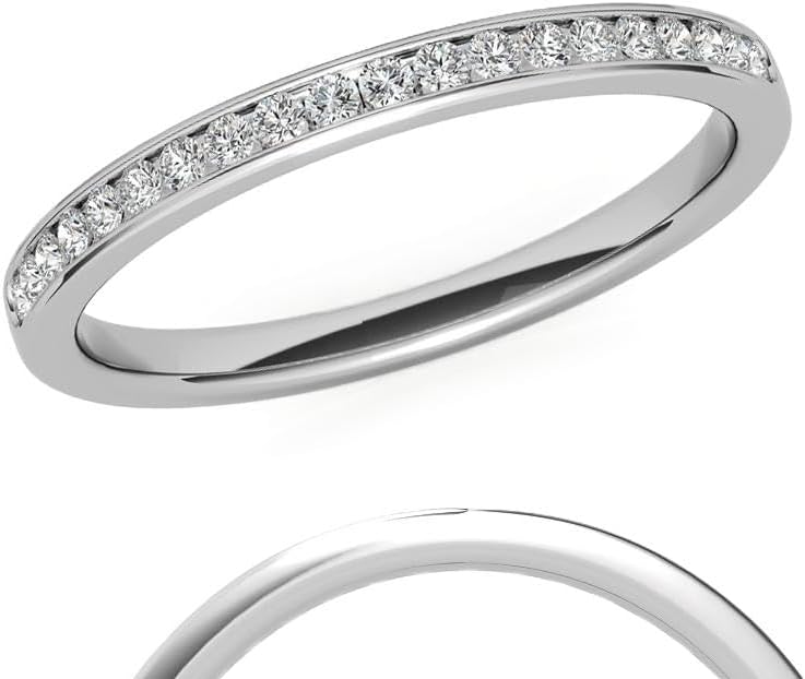 Round Cut Moissanite Diamond Channel Set Stackable Band in Silver Sterling 925,Women, DEF-VS
