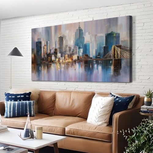Ardemy Cityscape Wall Art Living Room Canvas Wall Decor,Large Abstract Skyline New York City Painting Wall Decor Modern NYC Picture Artwork for Walls Bedroom Home Office, 48"x24" 48"L x 24"W