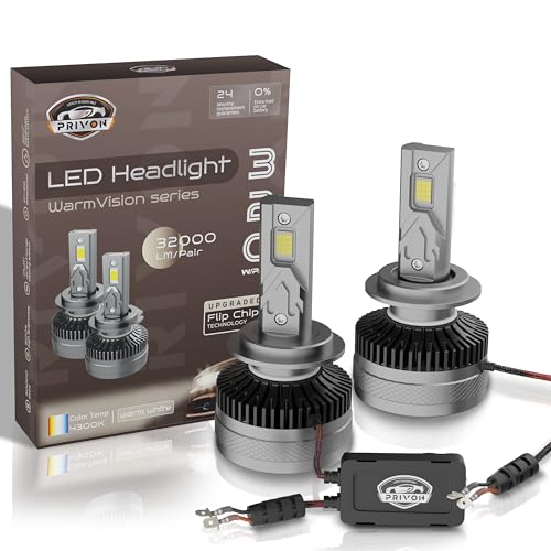 Image of PRIVON LED Headlight Bulb for Car (White LED Headlight, 6500K) with External CANBUS Ballast Driver, 02 years Replacement Guarantee, pack of 2 (Warm white (4300k), H1)