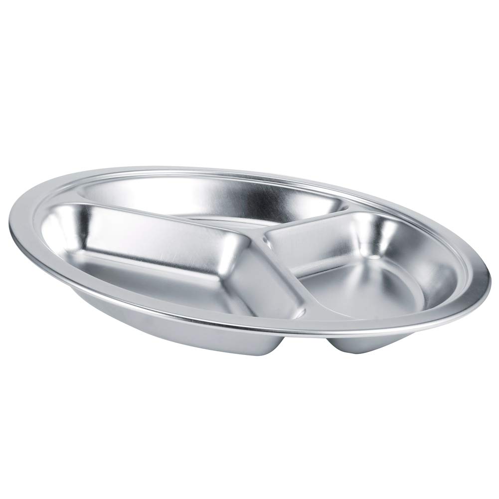 5 assiettes à dîner rondes en acier inoxydable 304 épais, plateau de service pour enfants avec compartiments profonds, vaisselle de qualité alimentaire pour la maison, la maternell (3 cavités)