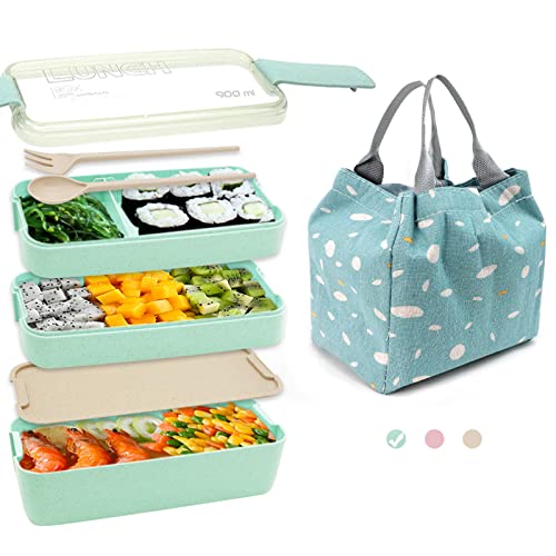 Sitake Bento Box And Lunch Box For Kids, Come With Lunch Bag, Spoon And Fork, 3 Layer 900Ml/32Oz Bento Box Adult Lunch Box, Cute And Exquisite Japanese Snack Box For Adults (Green) #TOP12