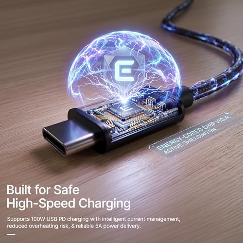Image of D-Link DPA-FC501 Type-C to Type-C Fast Charging Cable 1.5M Braided 5.0A (100W) Output E-Marker Chip Nylon Tangle-Free Metal Connector High-Speed 480 Mbps Data Transfer Black