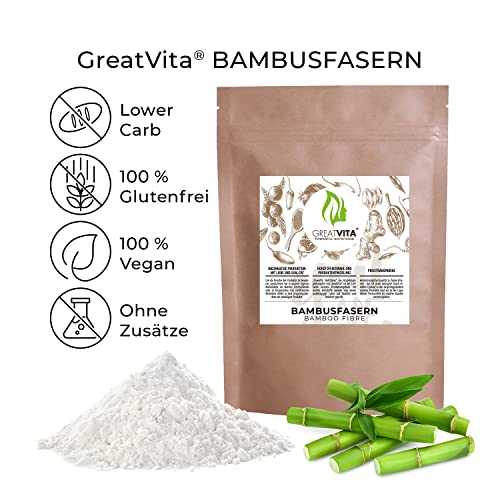 Foto von GreatVita Bambusfasern 400g - Low Carb & Glutenfrei | 100% Vegan, ohne Zusätze | Perfekt als Bindemittel & Verdickungsmittel für Backen, Kochen, Shakes & Suppen