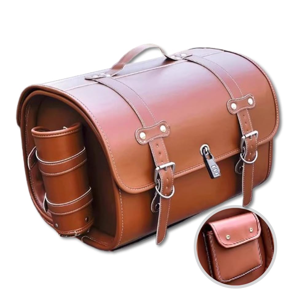 VAEVEN Moto Baule Posteriore per Piaggio Vespa GTS GTV 250 300, Resistente Impermeabile Bauletto Moto Valigia, Borse in Pelle Moto Strumento, Borsa da Sella per Moto,E Black + Brown