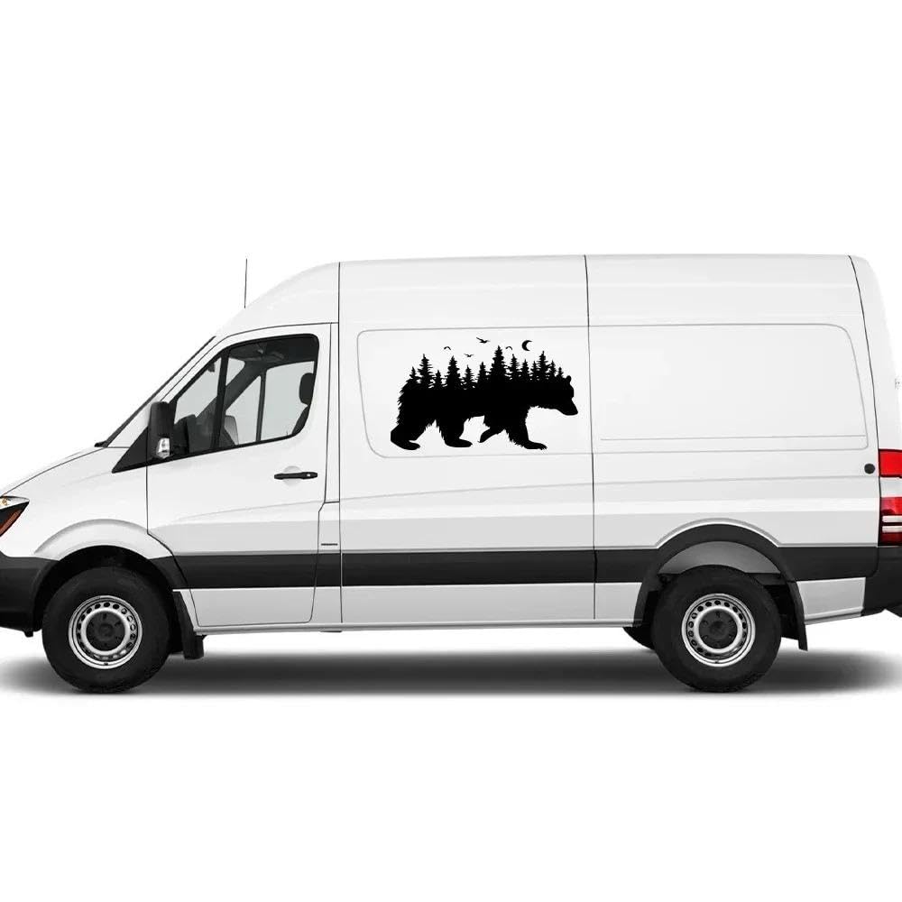 Bär Natur Wald RV Vinyl Aufkleber Karosserie Aufkleber Wohnmobil Caravan Van Camper Auto Dekoration Aufkleber Zubehör Fahrzeugaufkleber(Glossy Black,90x54cm)
