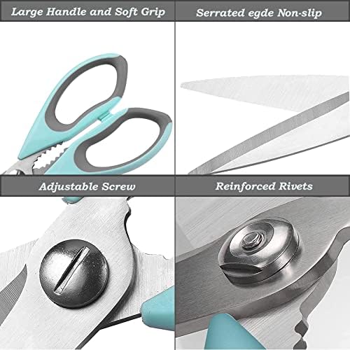 Heavy Duty Kitchen Scissors, MonoTele 8.86in Kitchen Shears Meat Scissors, Dishwasher Safe Cooking Scissors, Multipurpose Stainless Steel Sharp Utility Food Scissors for Chicken, Poultry, Herbs (Blue)