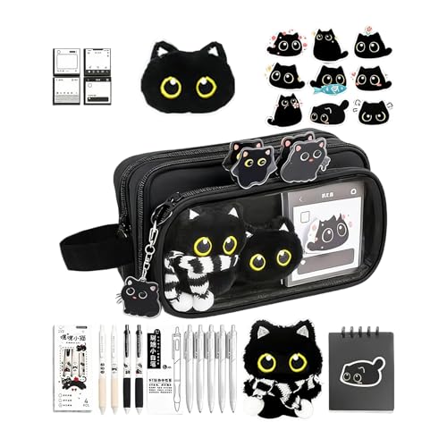 Katzen Federmäppchen | 10 Fächer Mit Stickern | Große Kapazität | Trousse Chat | Astuccio Gatto | Estuche De Gato | Animal Pencil Case Stationery Supplies | For School Supplies Kids Teen Girls Boys