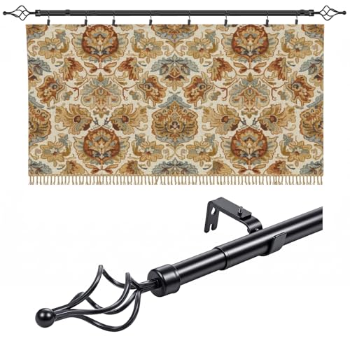 Marsui Tapestry Hanger Telescopic Rod Quilt Hanger for Display Adjustable 32 to 79 Wall Hanging Bar Mounted Quilt Rack Spiral Cap with Clips Iron Rustic Farmhouse Style Bedroom Living Areas (Black)